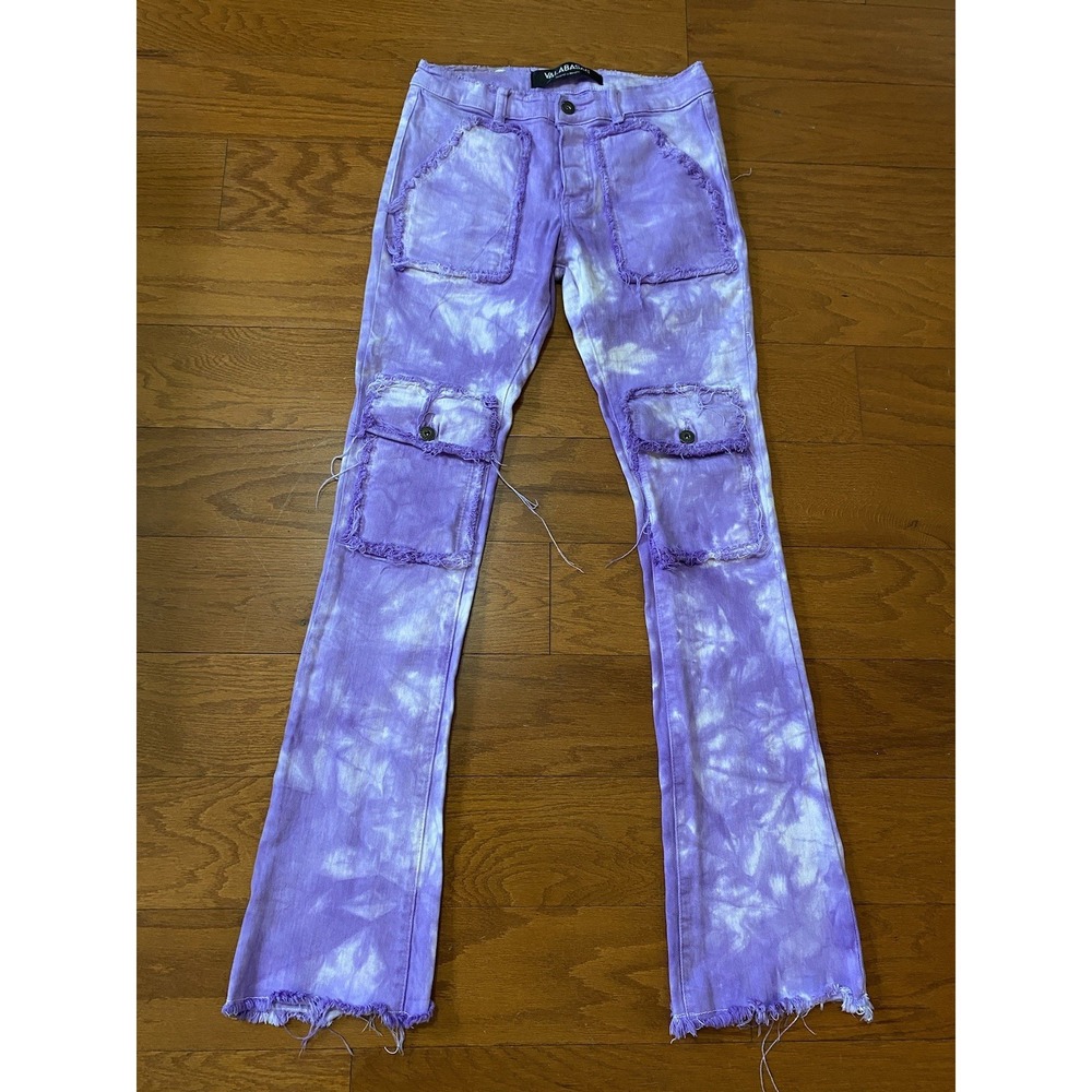 Valabasas Stacked Flared Denim Jeans Purple Tie‎ Dye Cargo 32x34 Stretch Memphis